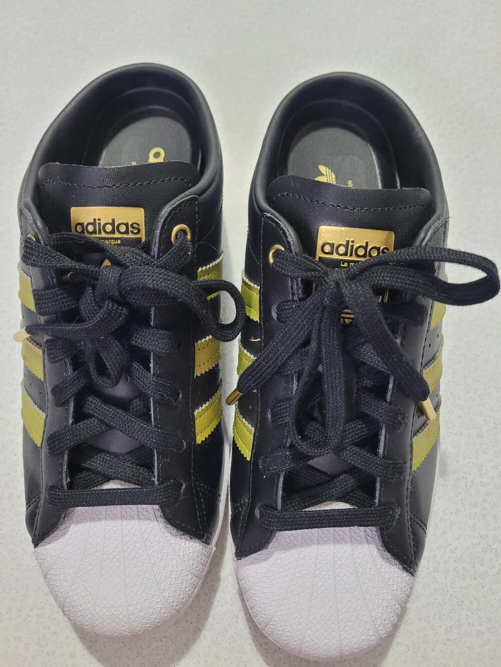 Adidas Superstar Mule Slip On Shoes Black Metallic Gold White Women's 7.5 Sneake